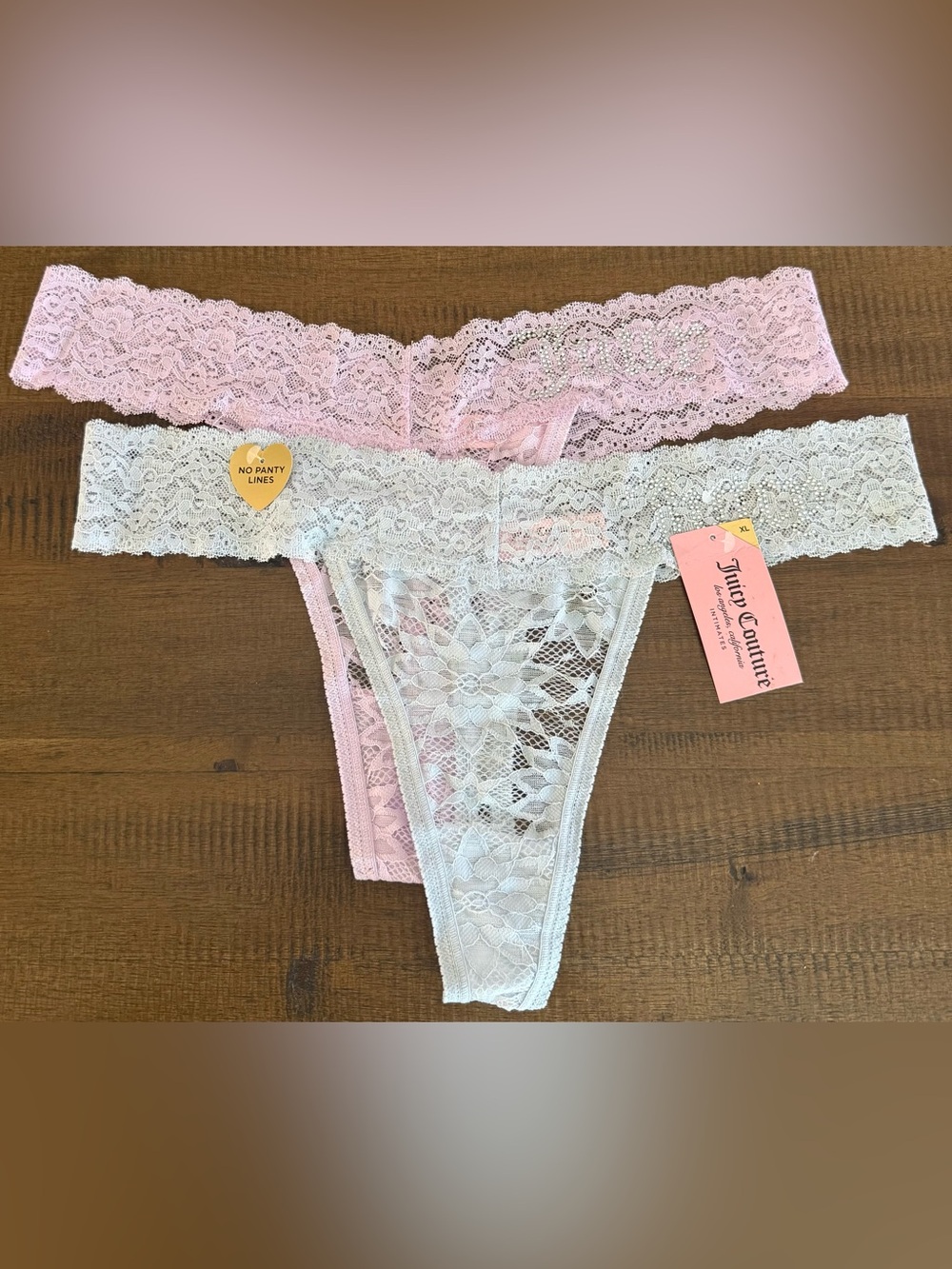 Juicy Couture Lace Thong Panties Duo in Pink & Light Blue
